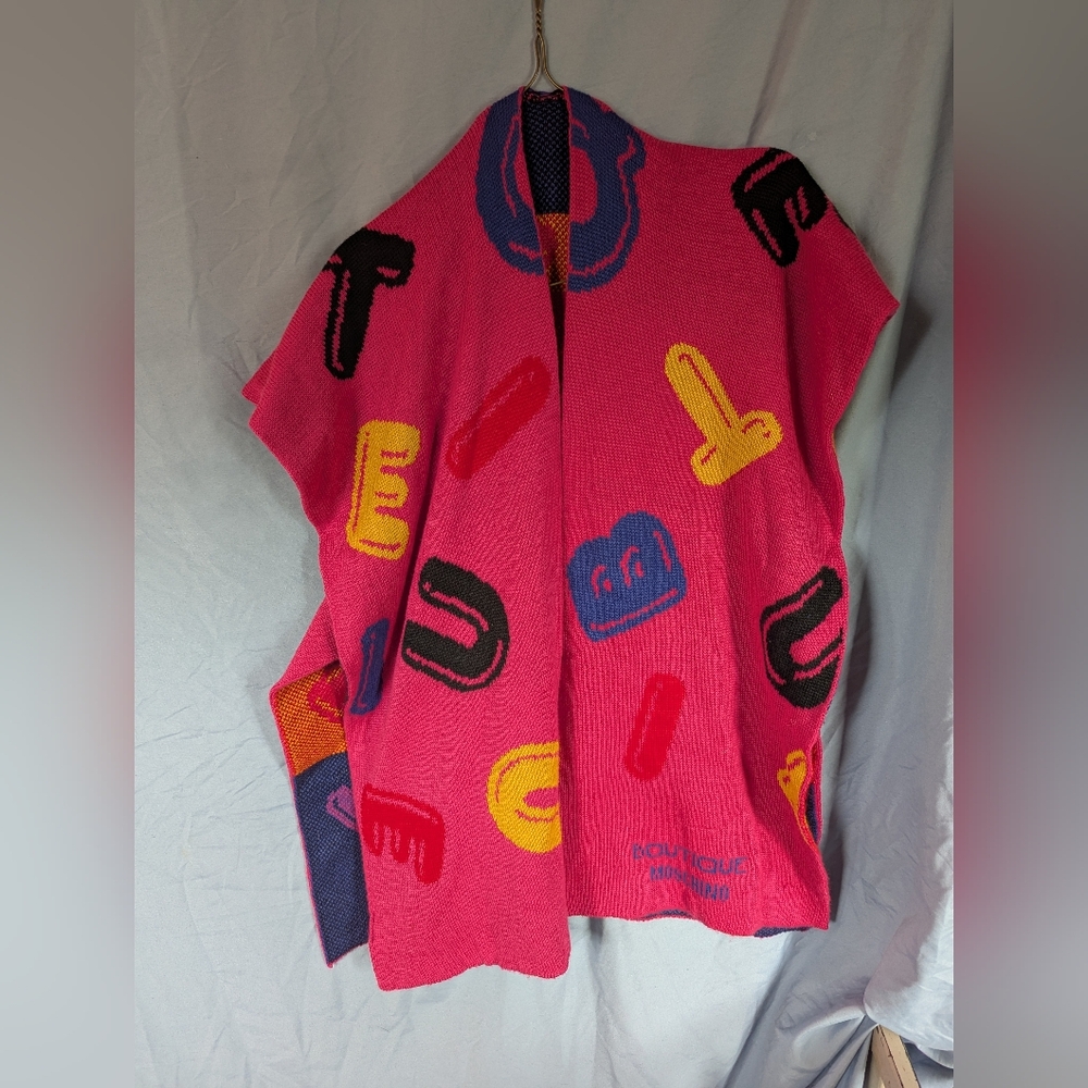 Moschino Boutique Vibrant Pink Abc Wool Wrap Style Scarf